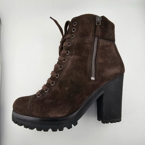 Prada Brown Suede Combat Ankle Boots Size 6.5 - Picture 8 of 13